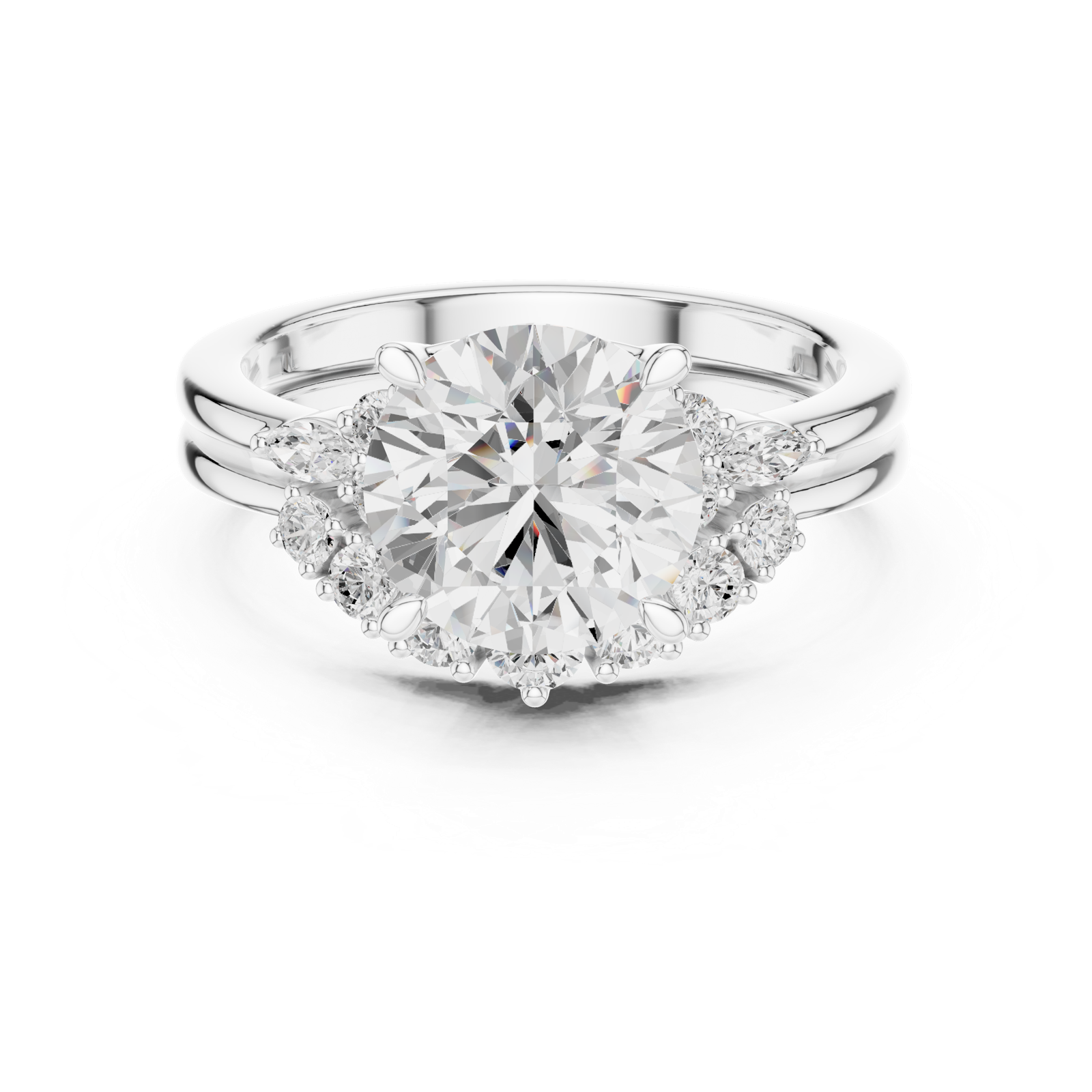 Gold Ring DDLR-440, Round center stone, White Gold, view 4