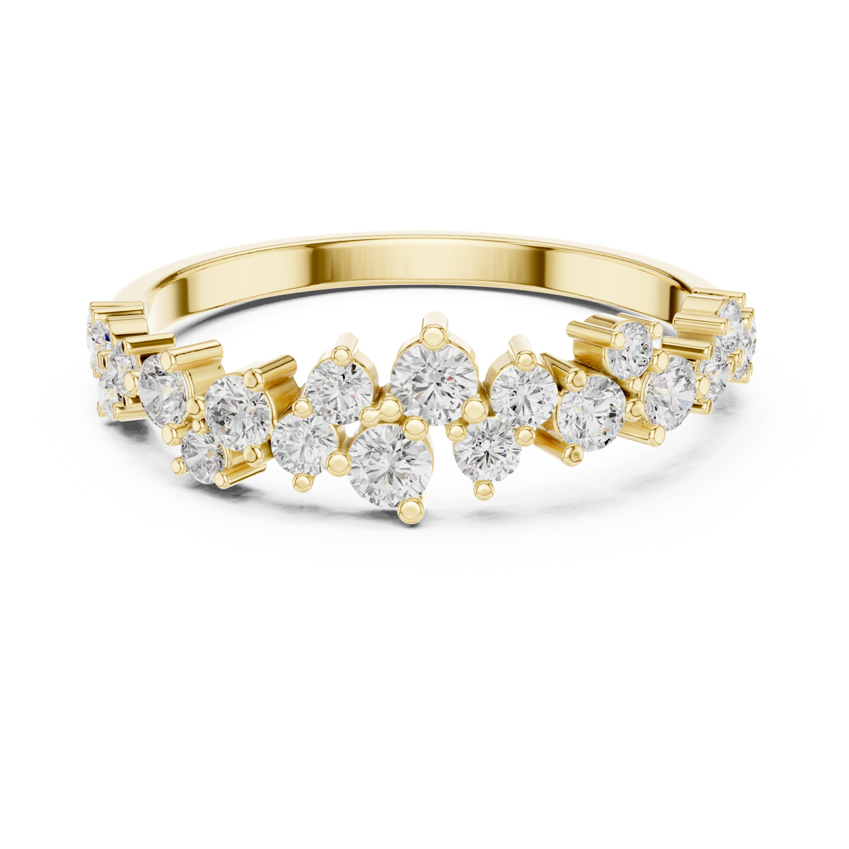 14K Solid Gold Lab Diamond Cluster Ring, Yellow Gold