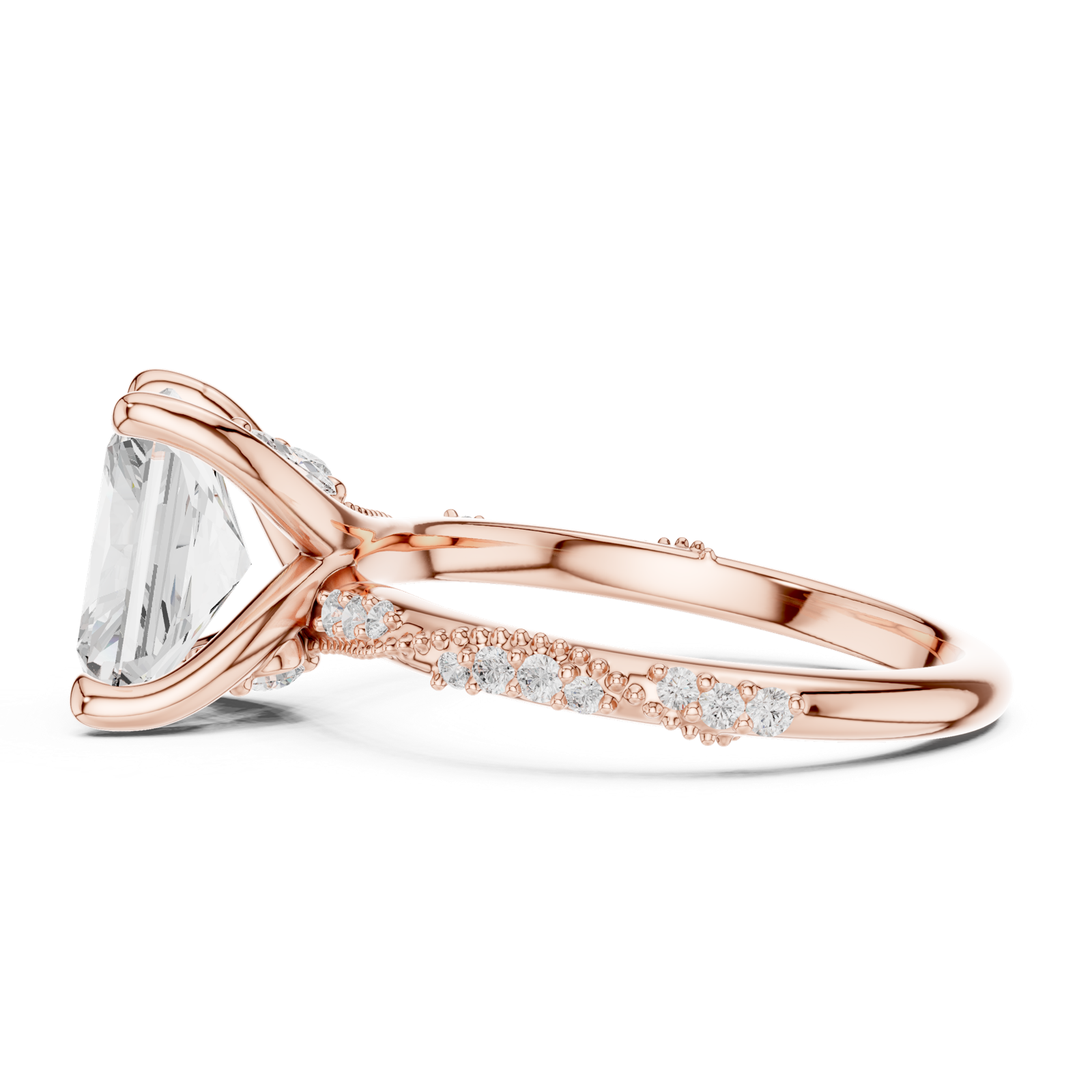 Gold Ring DDLR-167, Radiant center stone, Rose Gold, view 3