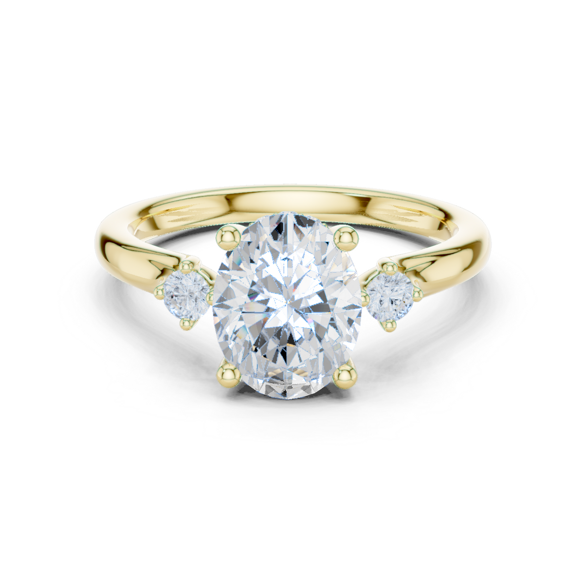 14K Solid Gold Lab Diamond Three-Stone Ring, Yellow Gold