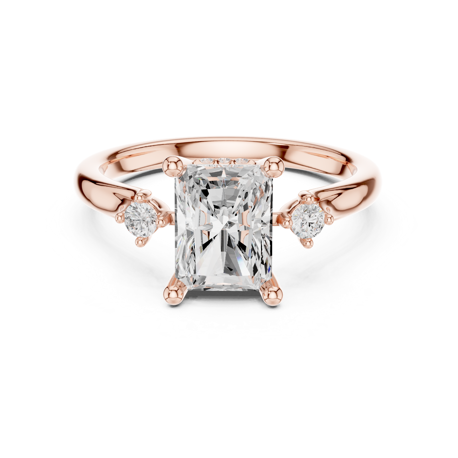 Gold Ring DDLR-164, Radiant center stone, Rose Gold, view 4