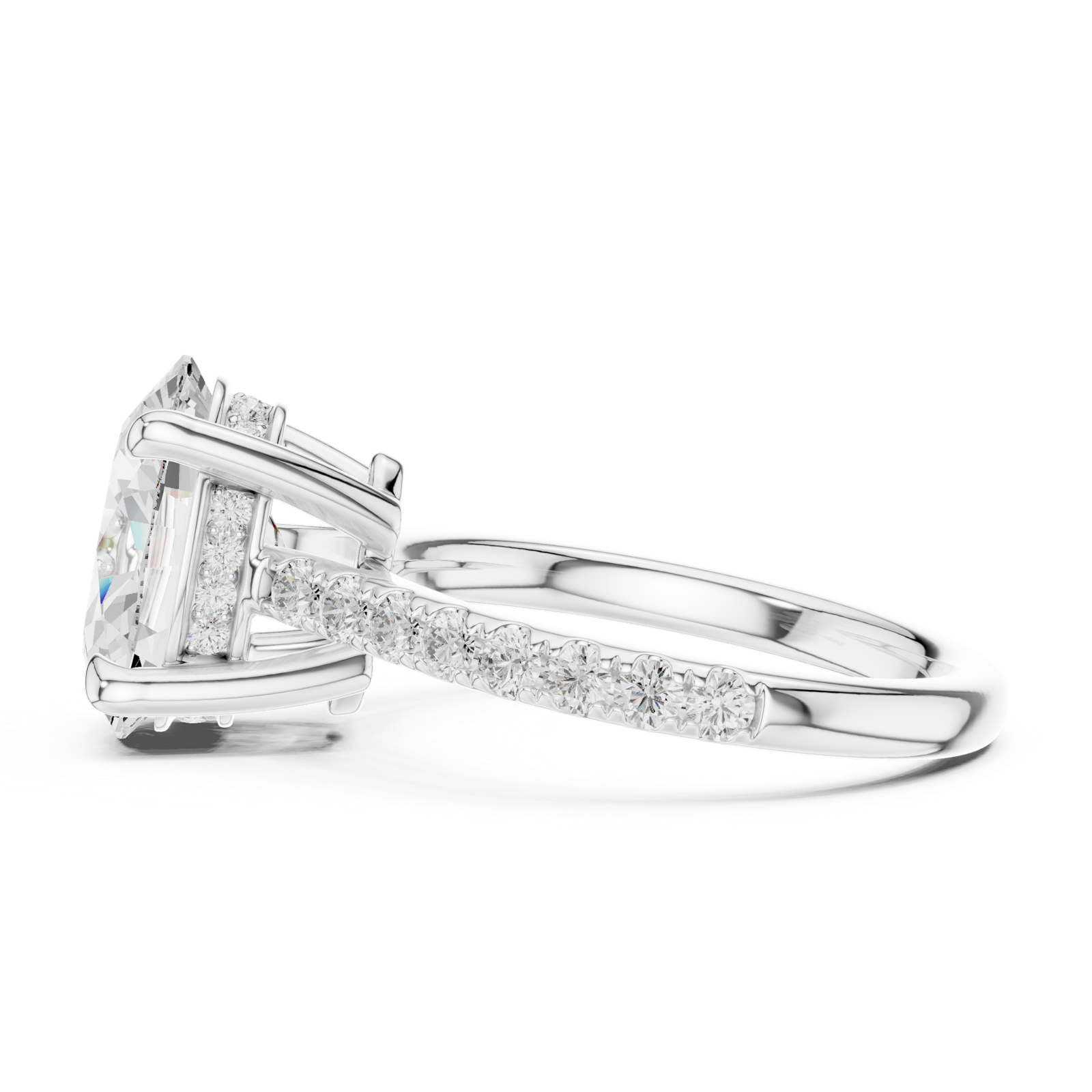 Gold Ring DDLR-250, Oval center stone, White Gold, view 3