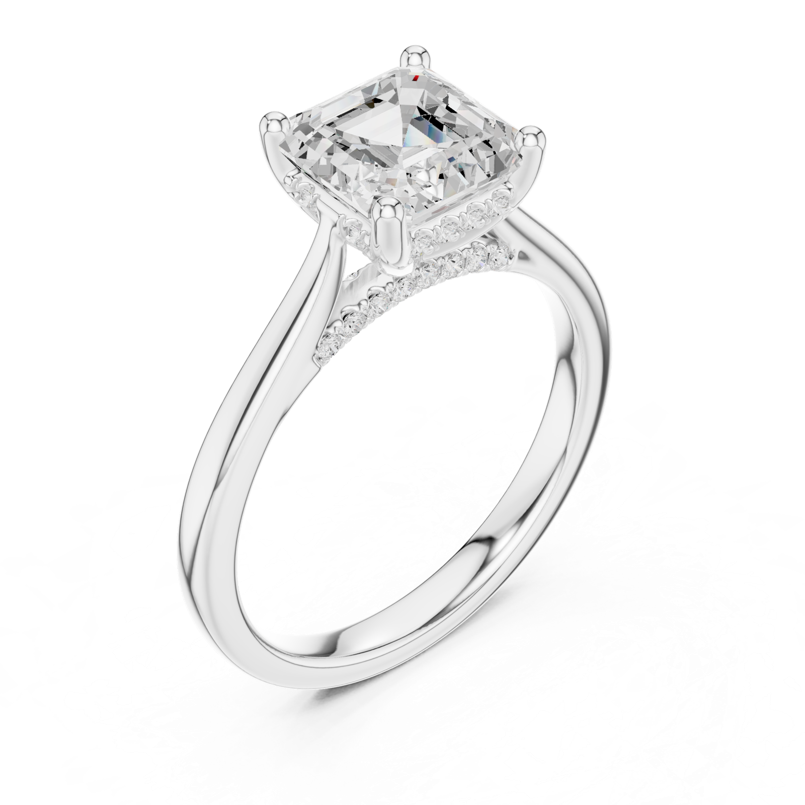 Gold Ring DDLR-163, Asscher center stone, White Gold, view 2