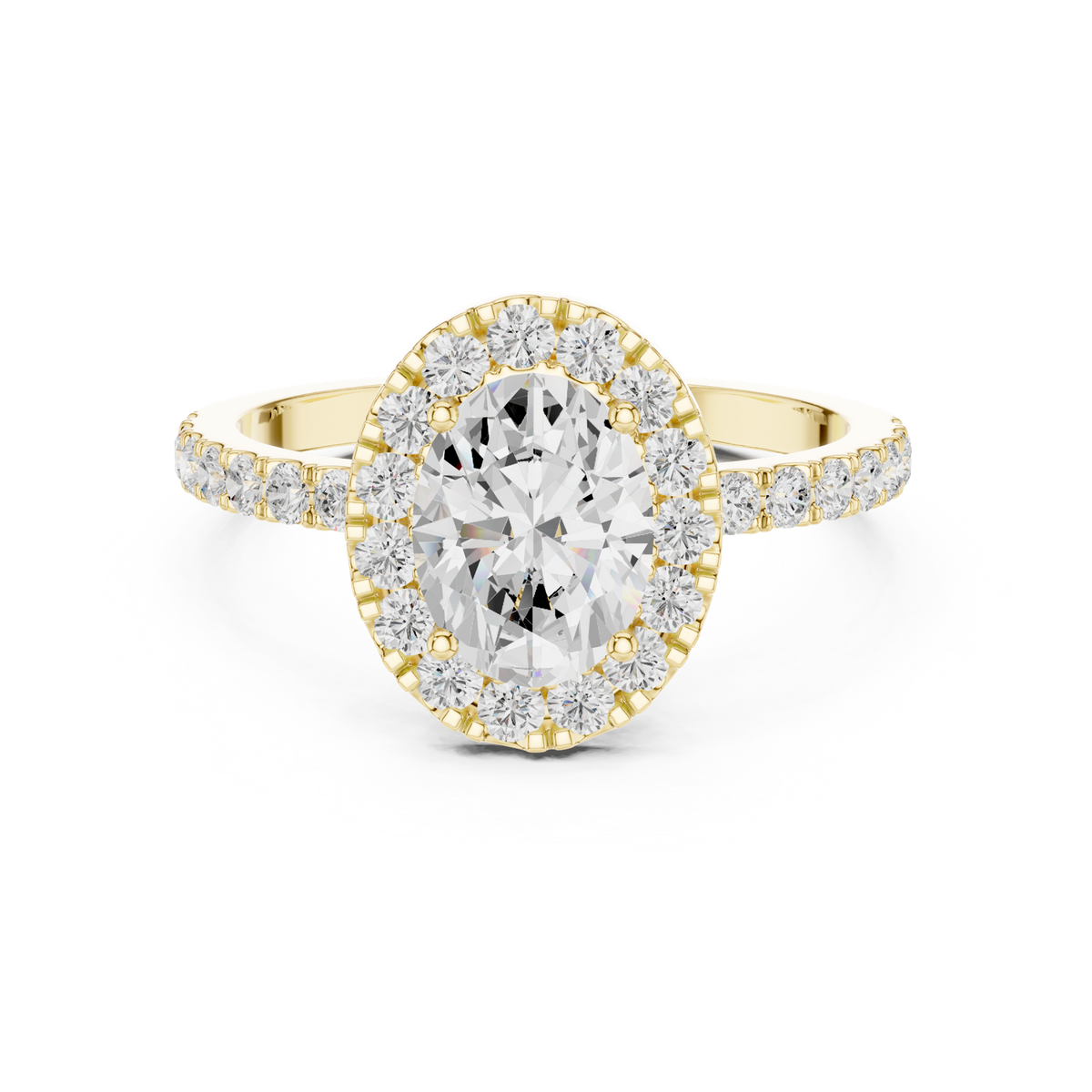 14K Solid Gold Lab Diamond Halo Ring, Yellow Gold