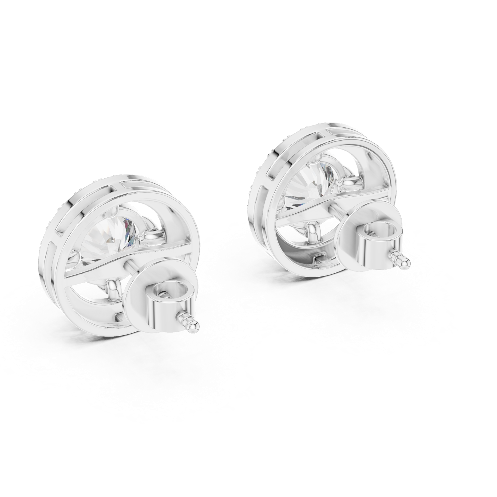 14K Solid Gold Lab Diamond Halo Earrings, White Gold, view 3