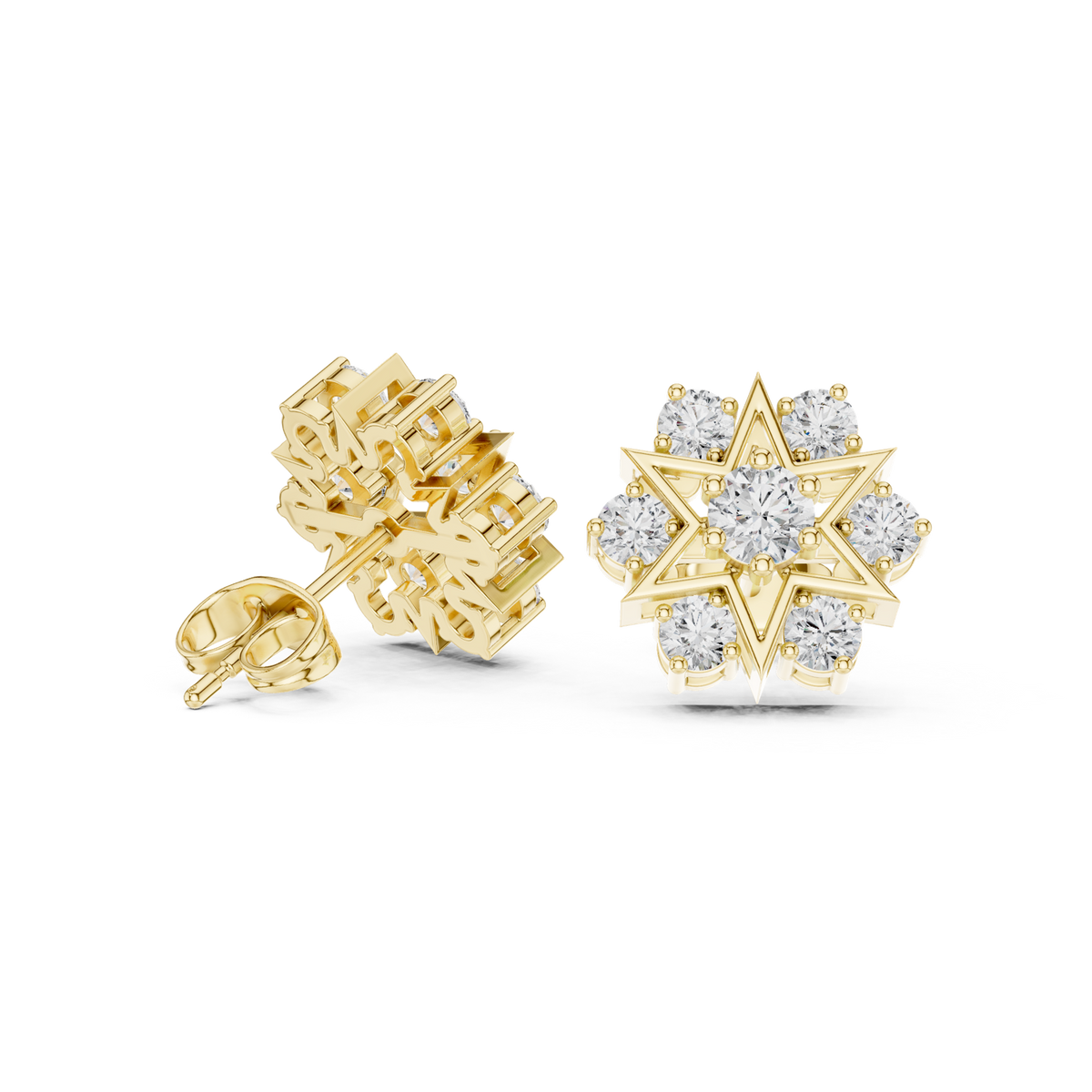 14K Solid Gold Lab Diamond Star Cluster Earrings, Yellow Gold, view 1