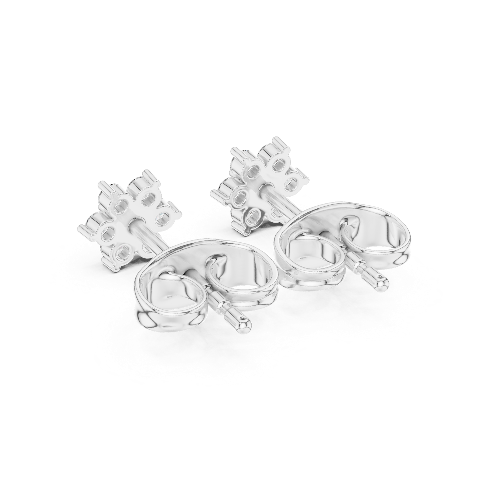 14K Solid Gold Lab Diamond Flower Cluster Earrings, White Gold, view 3