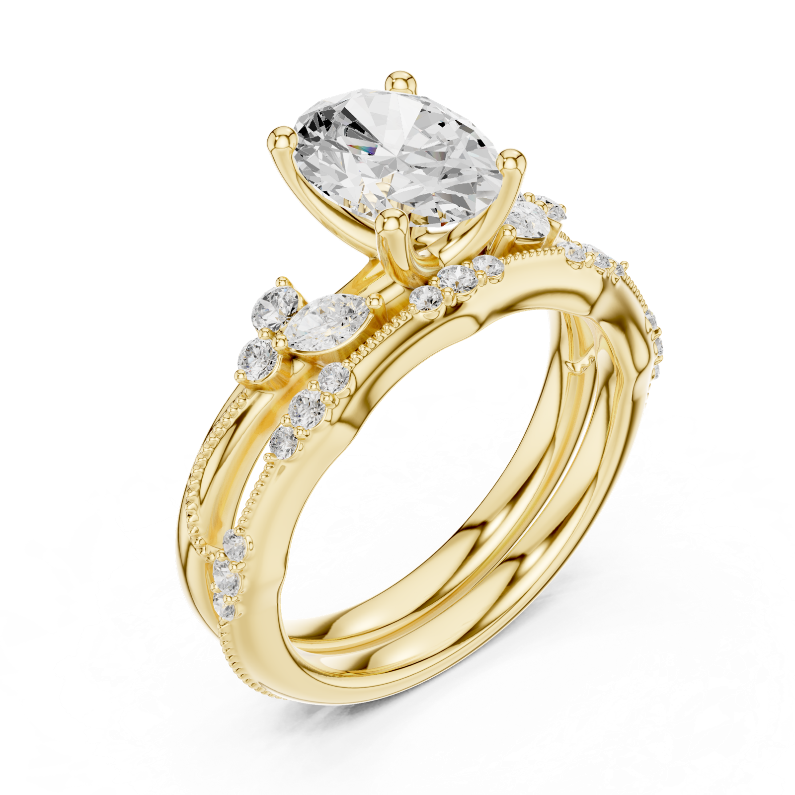 Gold Ring DDLR-299, Oval center stone, Yellow Gold, view 2