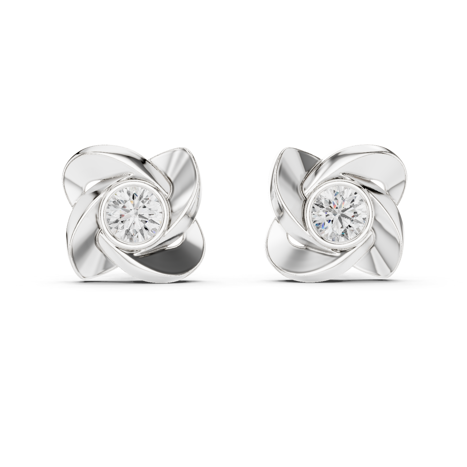 14K Solid Gold Lab Diamond Stud Earrings, White Gold