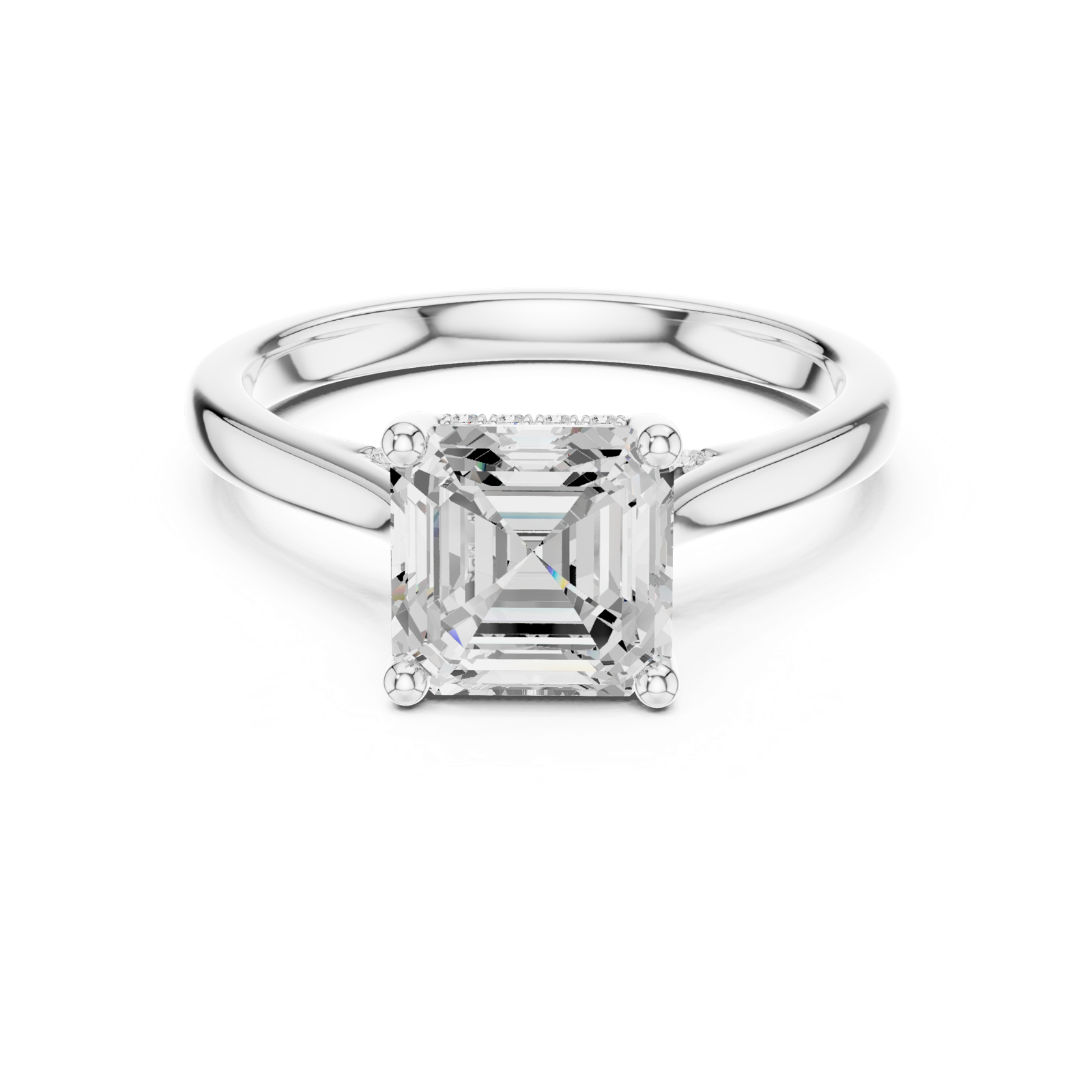 Gold Ring DDLR-163, Asscher center stone, White Gold, view 4