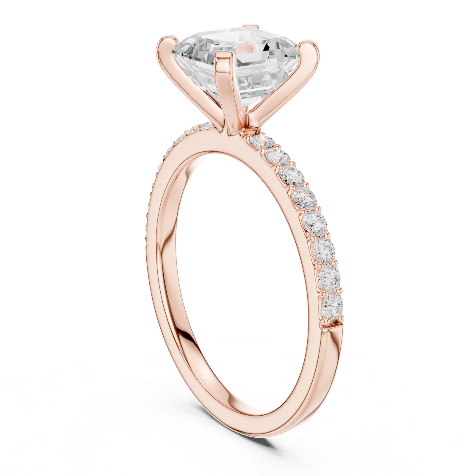 Gold Ring DDLR-040, Asscher center stone, Rose Gold, view 1