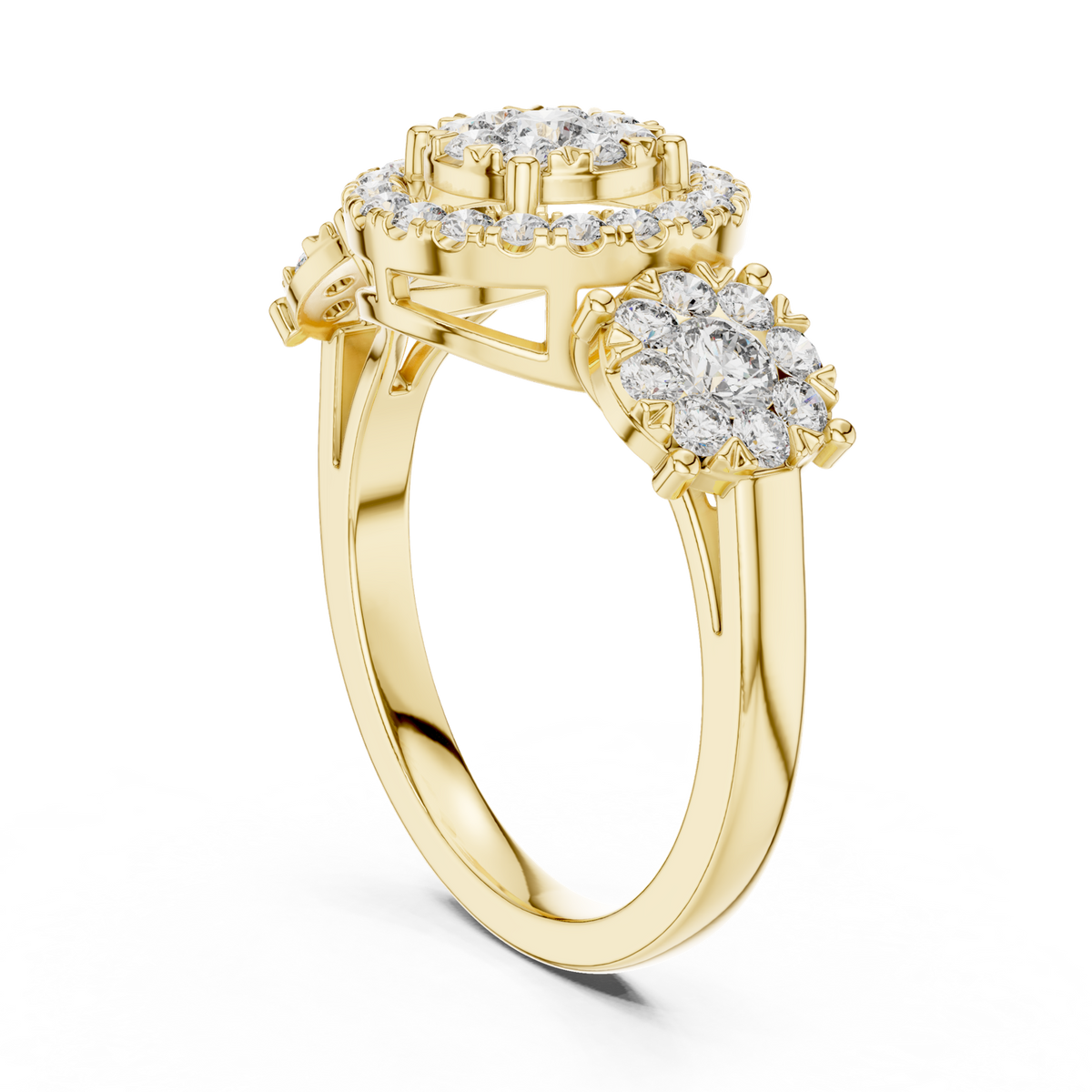 14K Solid Gold Lab Diamond Three-Stone Ring, Yellow Gold, view 1