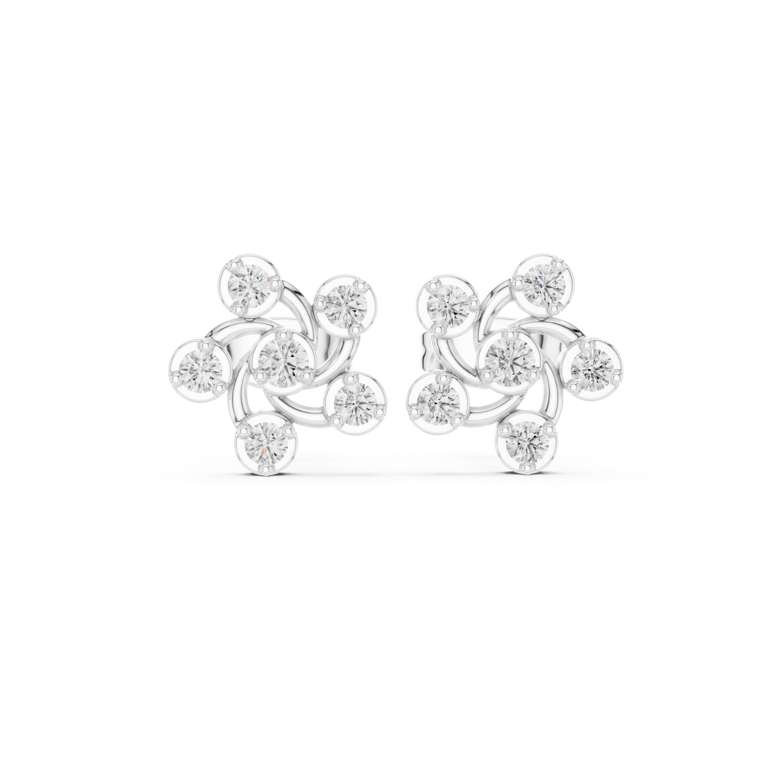 14K Solid Gold Lab Diamond Flower Cluster Earrings, White Gold
