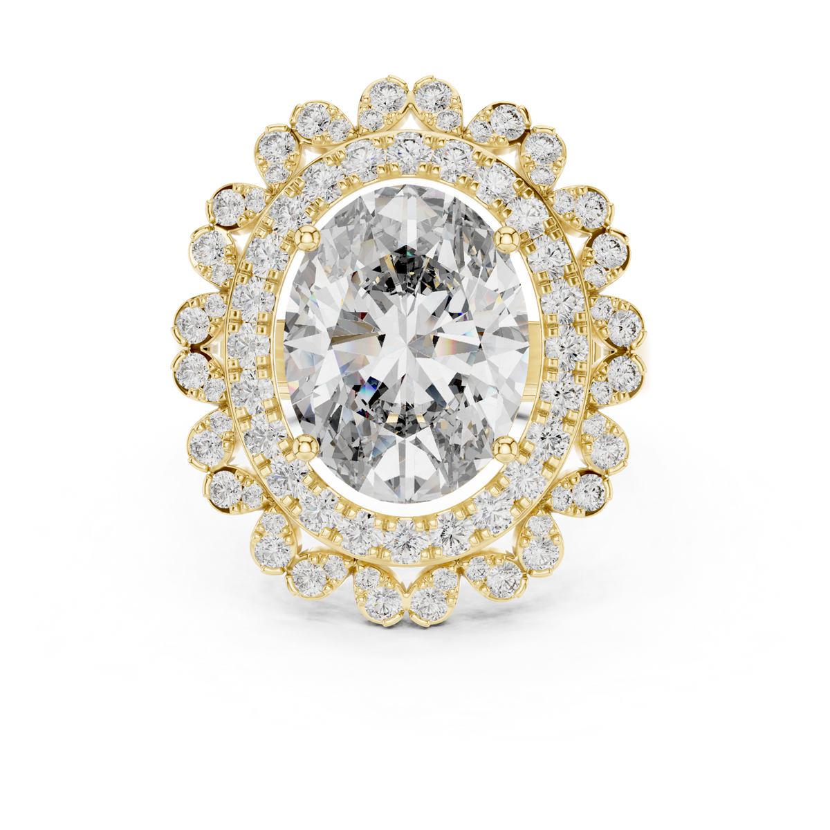 14K Solid Gold Lab Diamond Halo Ring, Yellow Gold