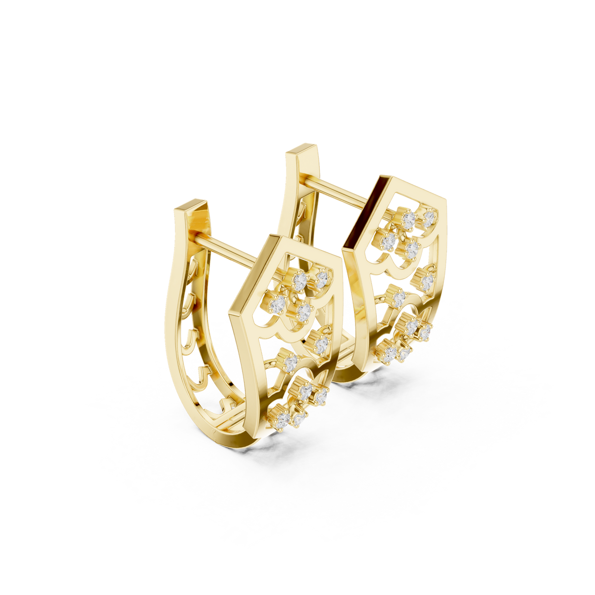 14K Solid Gold Lab Diamond Cluster Earrings, Yellow Gold, view 1