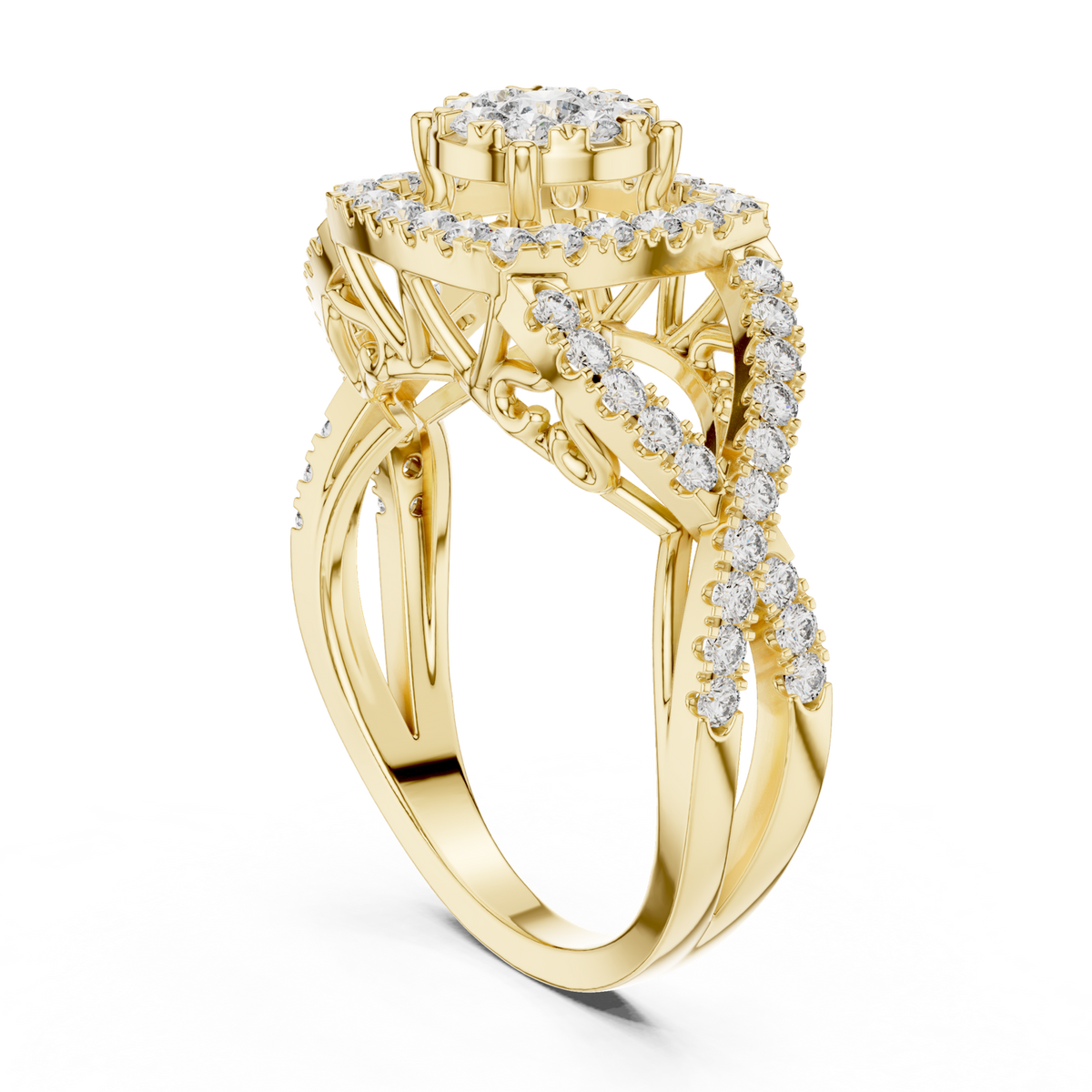 14K Solid Gold Lab Diamond Halo Ring, Yellow Gold, view 1