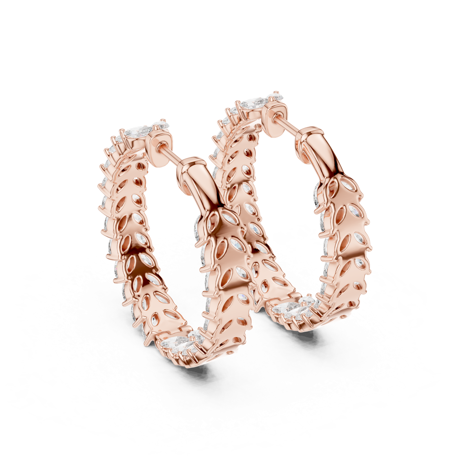 14K Solid Gold Lab Diamond Huggie Earrings, Rose Gold, view 3