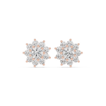 14K Solid Gold Lab Diamond Flower Cluster Earrings, Rose Gold
