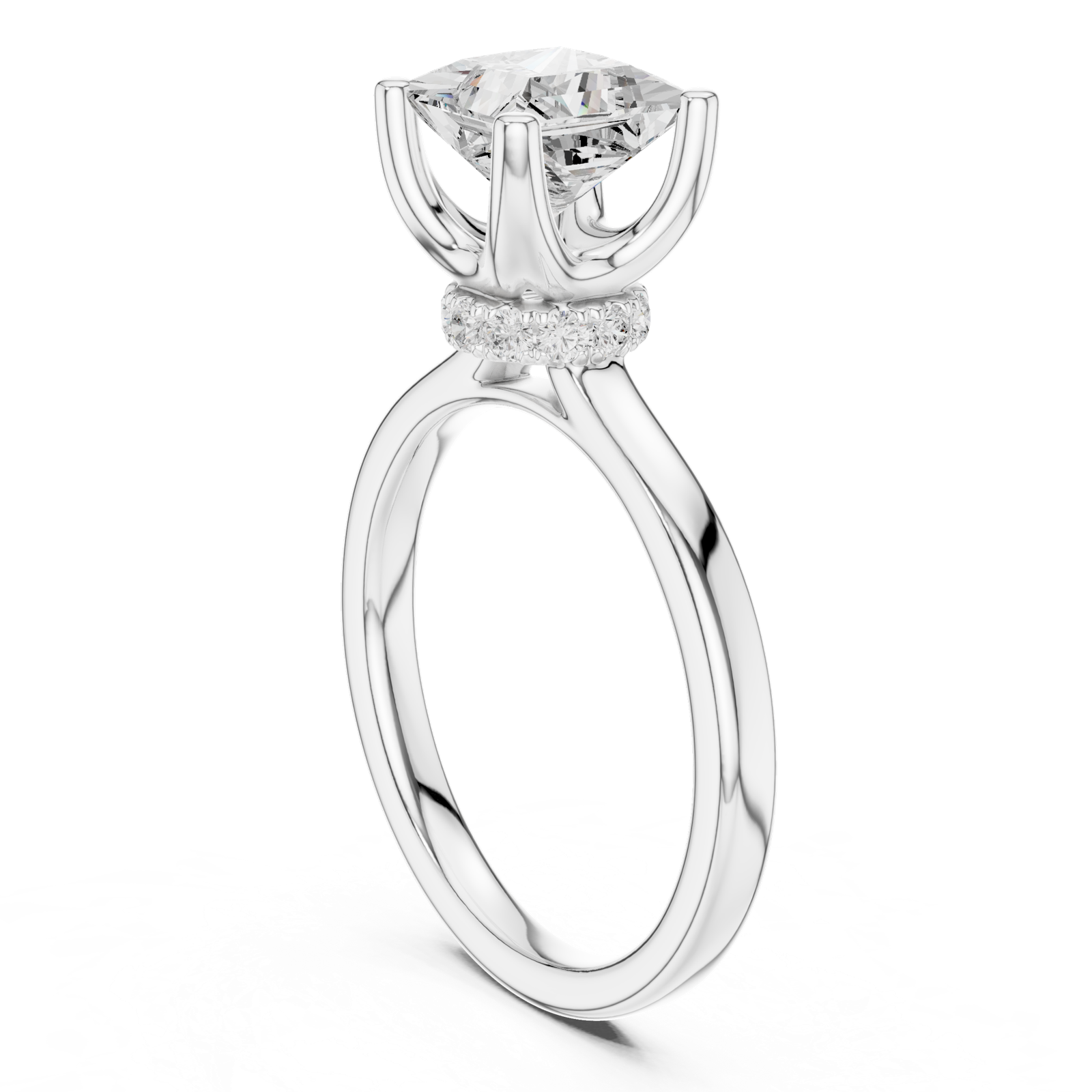 Gold Ring DDLR-176, Princess center stone, White Gold, view 1