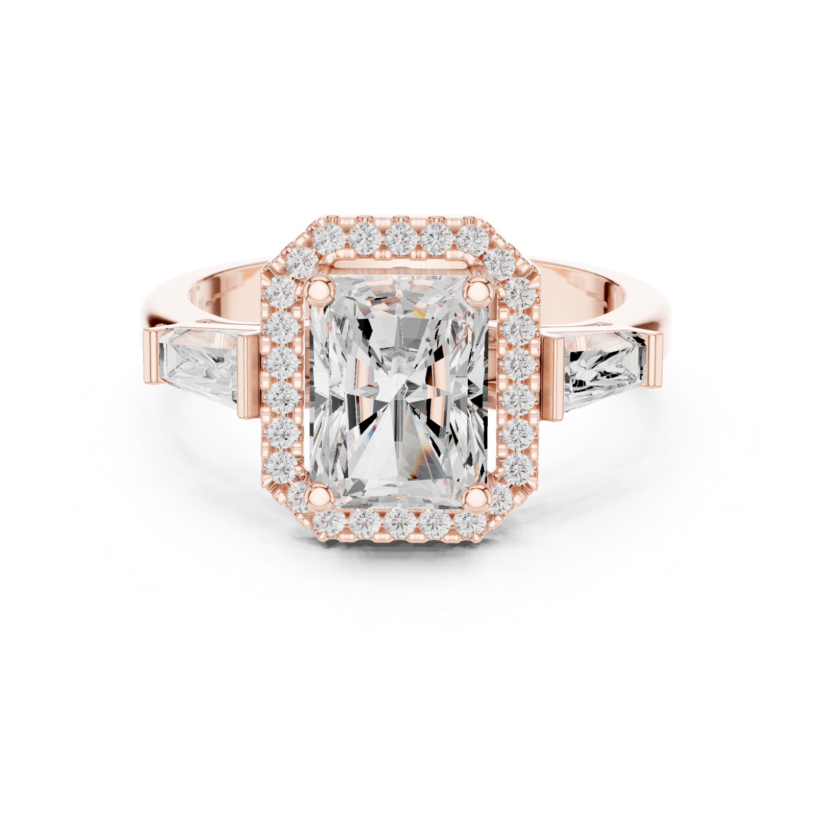 Gold Ring DDLR-342, Radiant center stone, Rose Gold, view 4