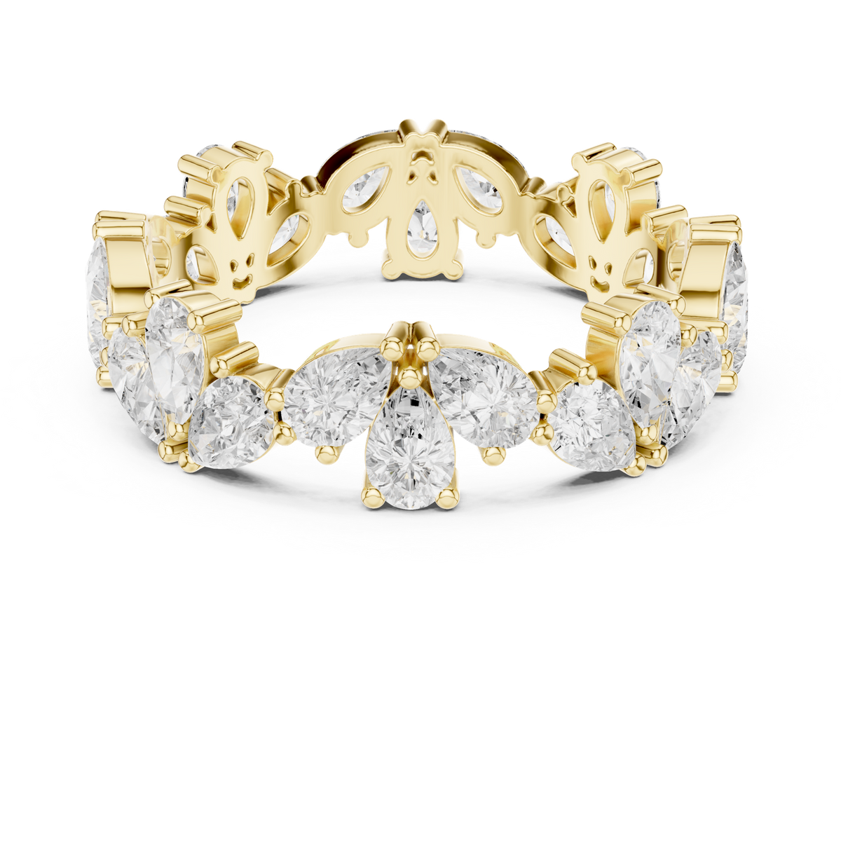 14K Solid Gold Lab Diamond Flower Eternity Ring, Yellow Gold