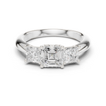 Gold Ring DDLR-044, Asscher center stone, White Gold