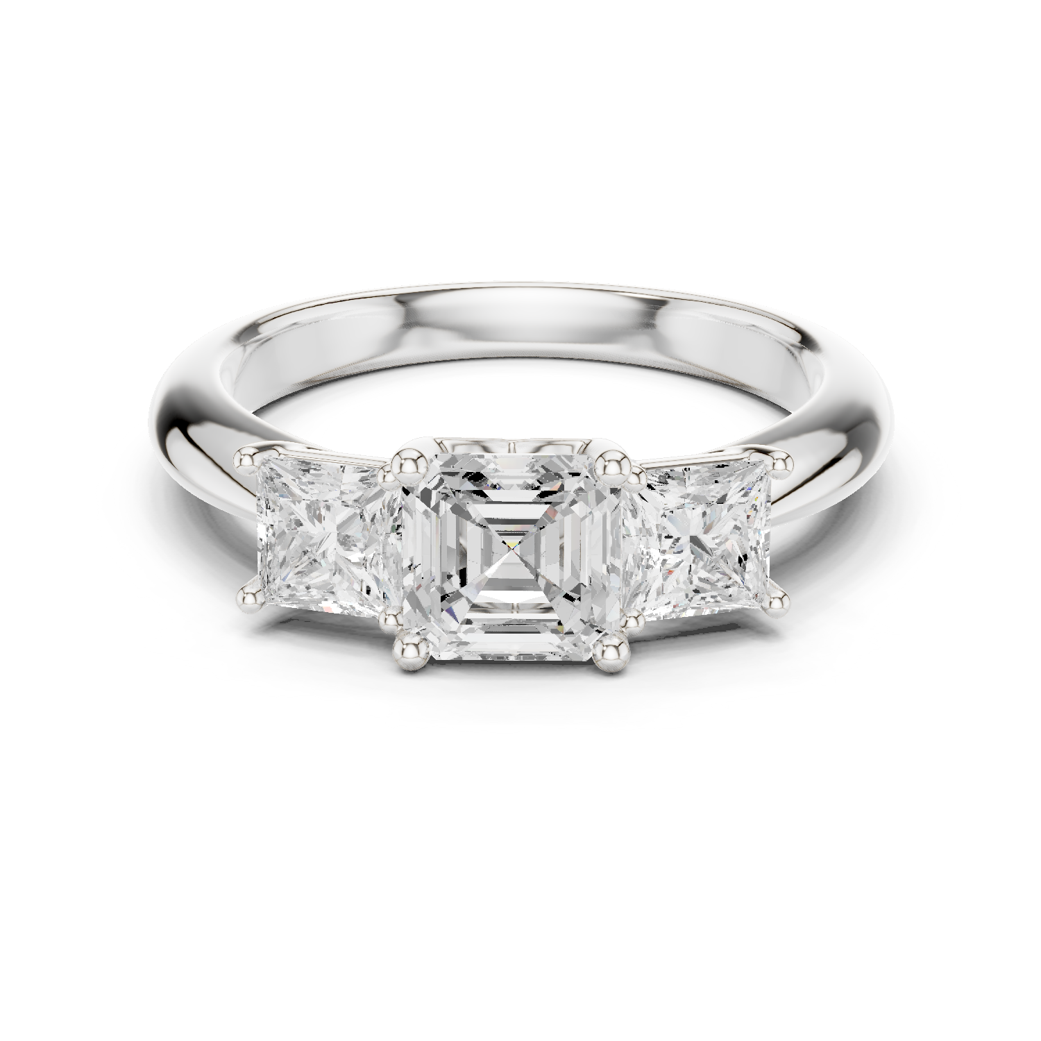 Gold Ring DDLR-044, Asscher center stone, White Gold