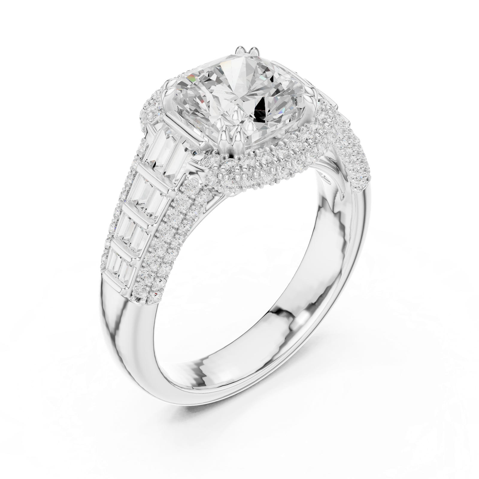 Gold Ring, Cushion center stone, White Gold, view 2