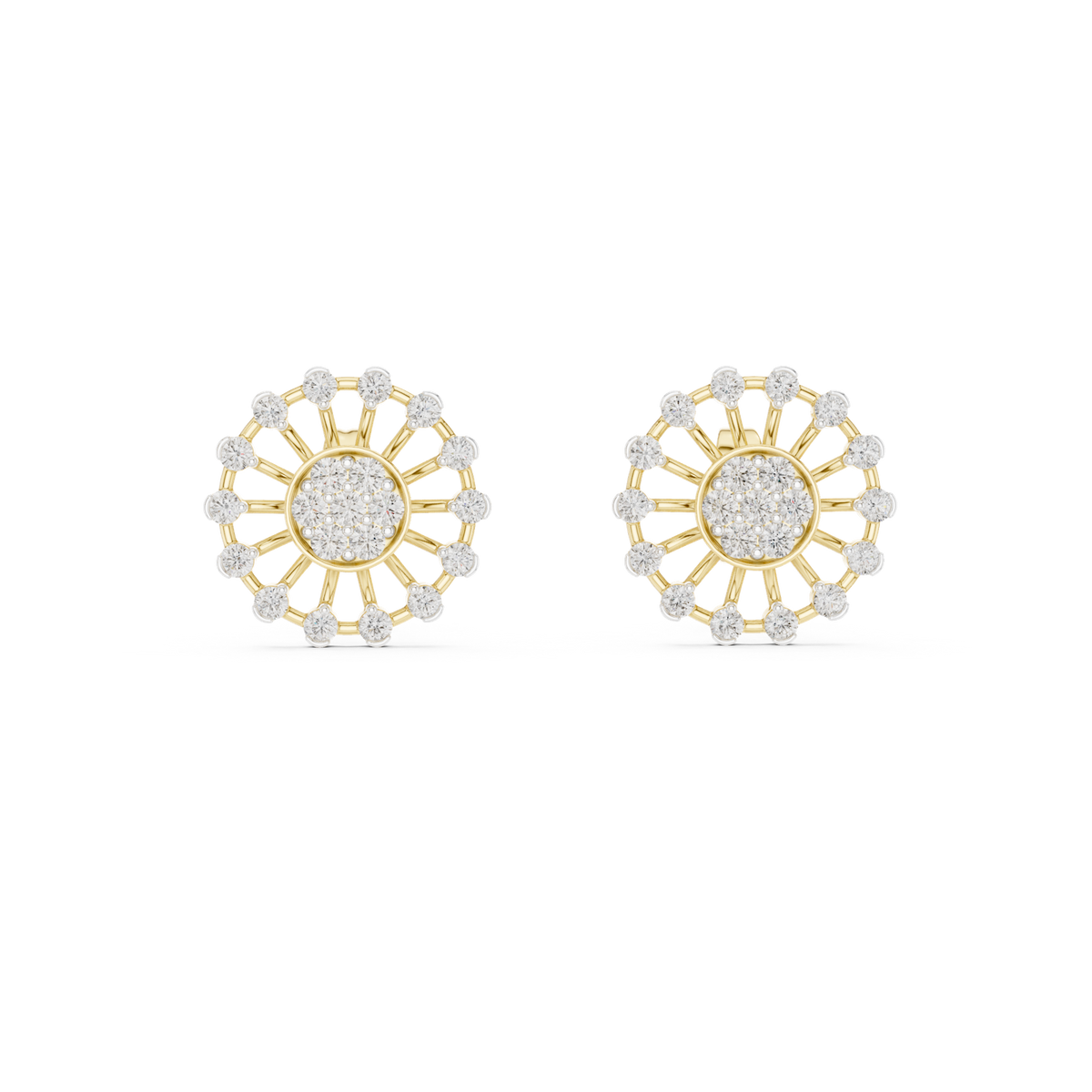 14K Solid Gold Lab Diamond Halo Earrings, Yellow Gold