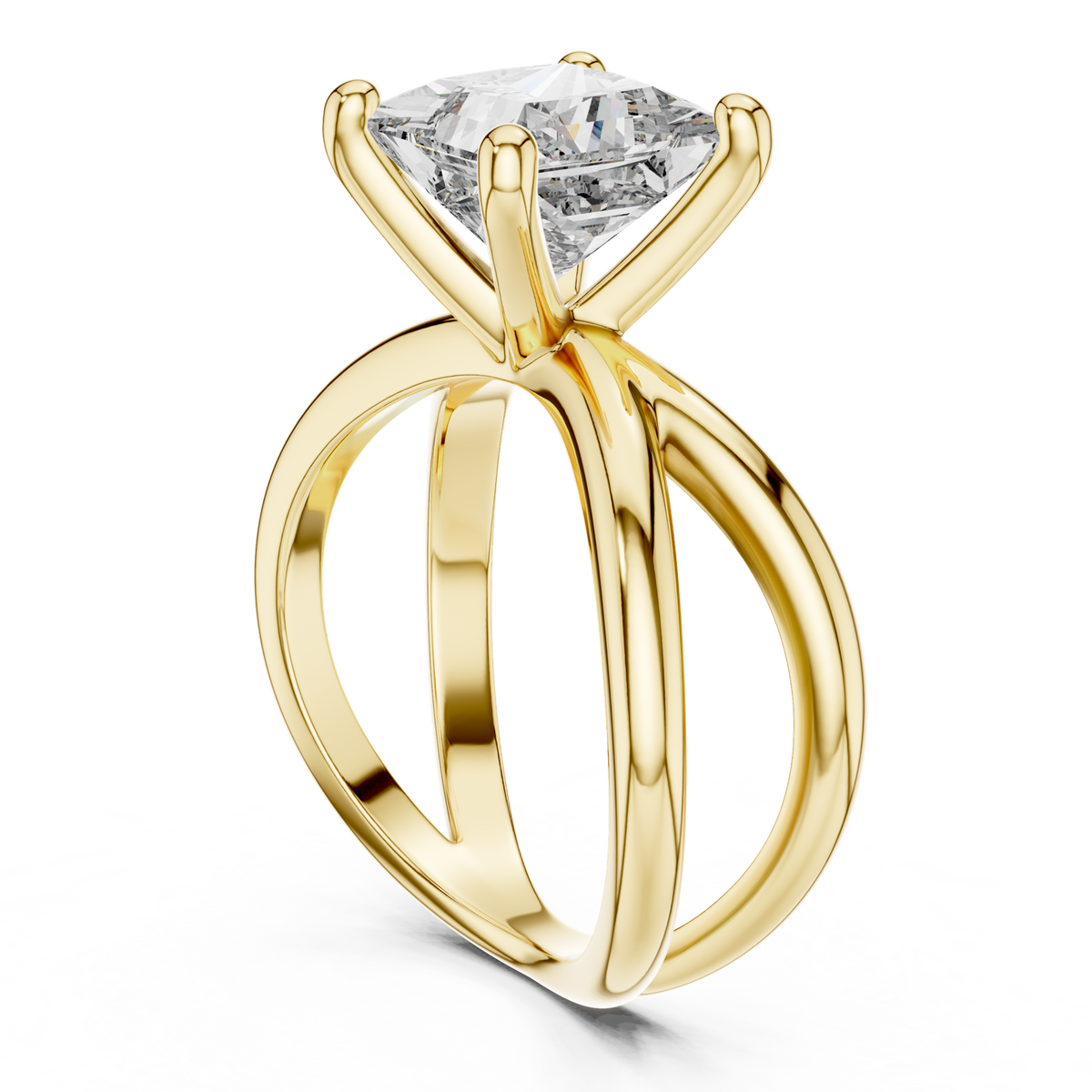 14K Solid Gold Lab Diamond Crossover Ring, Yellow Gold, view 1