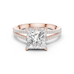 Gold Ring DDLR-252, Princess center stone, Rose Gold