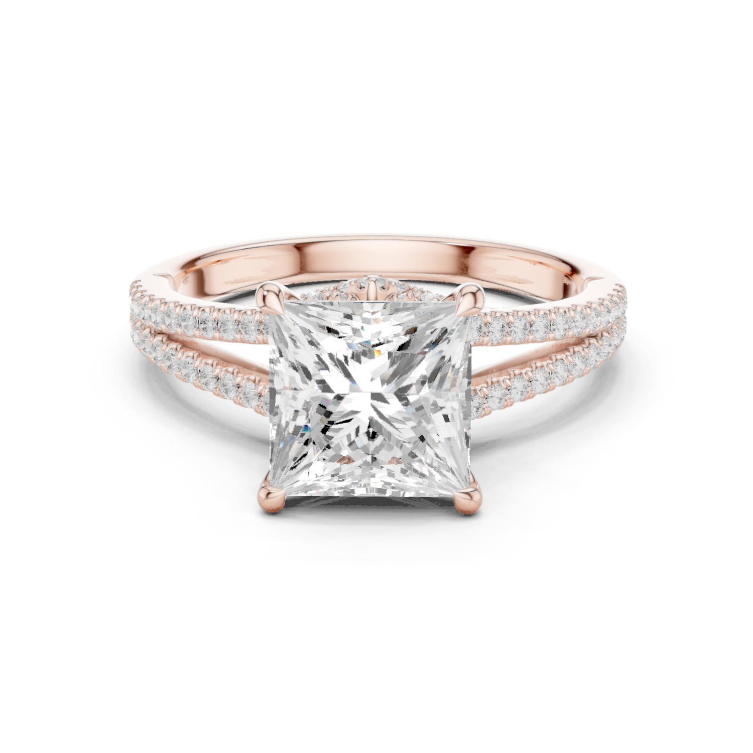 Gold Ring DDLR-252, Princess center stone, Rose Gold