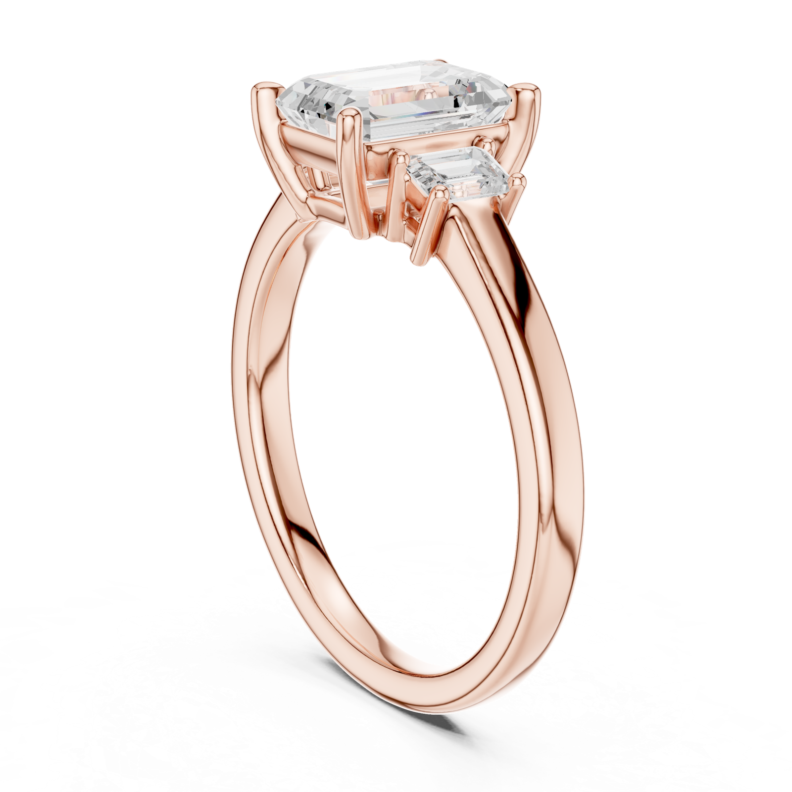 Gold Ring DDLR-038, Emerald center stone, Rose Gold, view 1