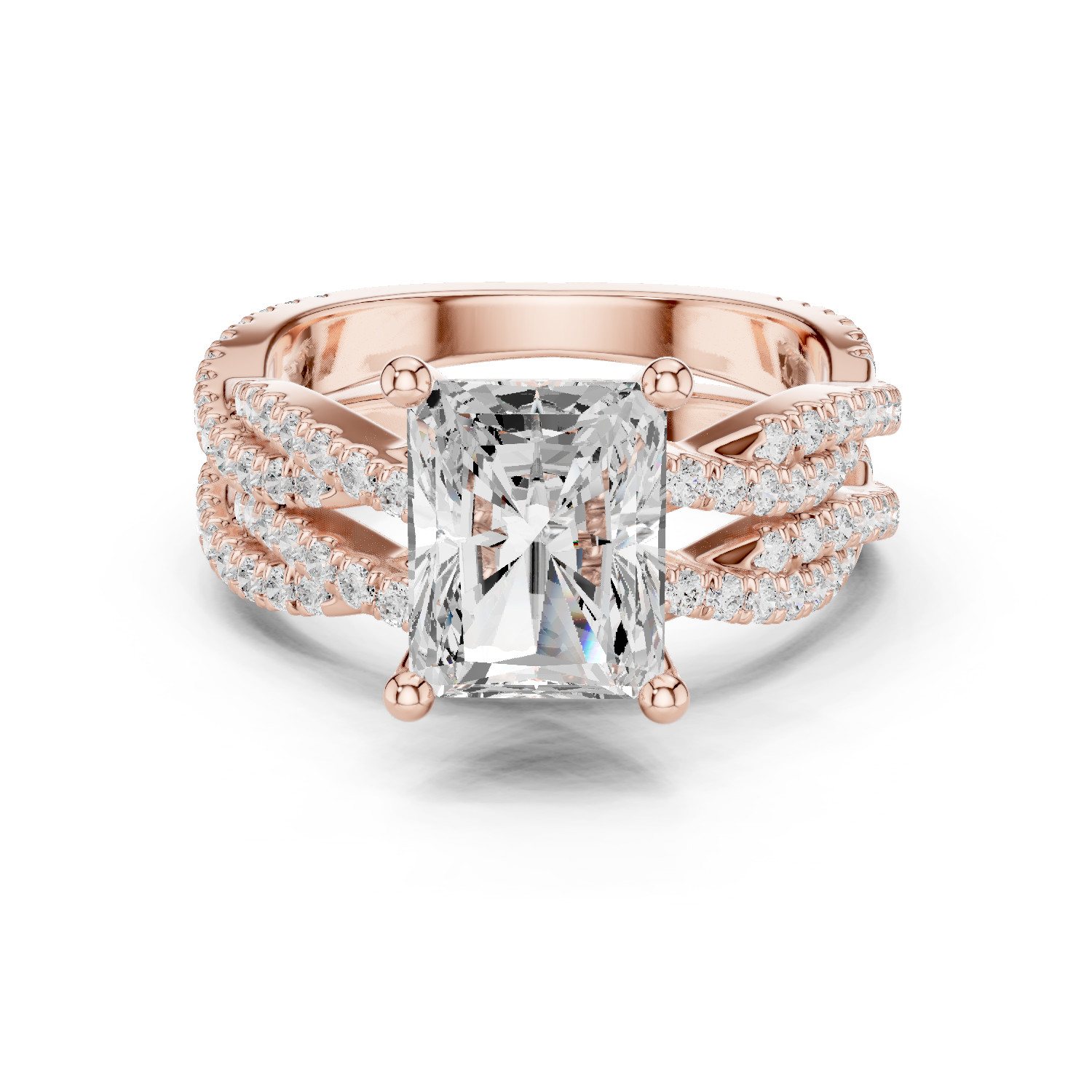 Gold Ring DDLR-300, Radiant center stone, Rose Gold