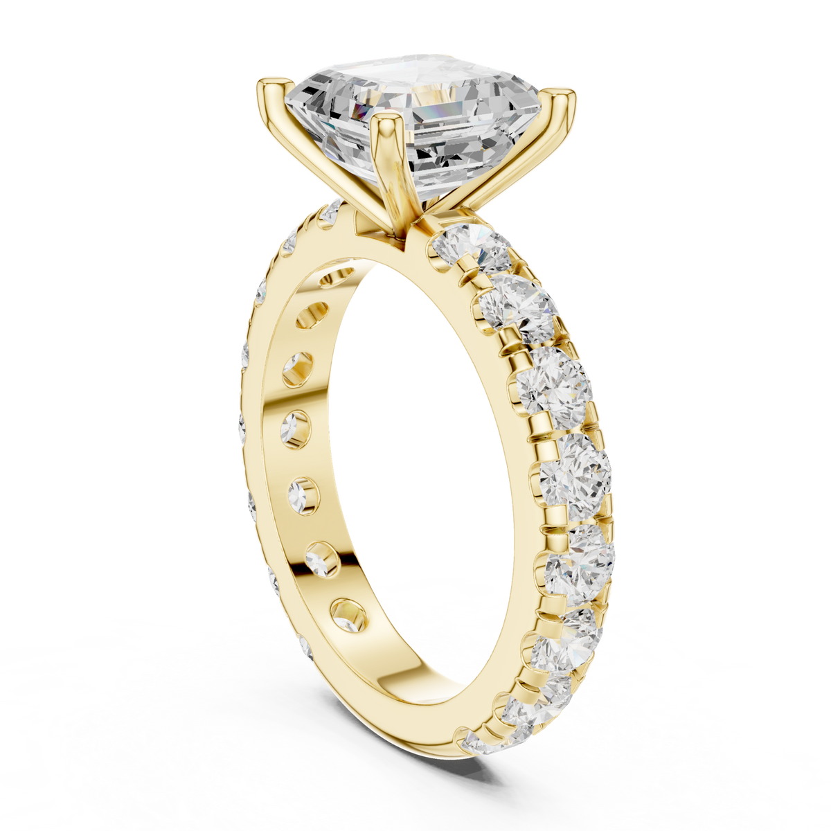 Gold Jewelry, Asscher center stone, Yellow Gold, view 1