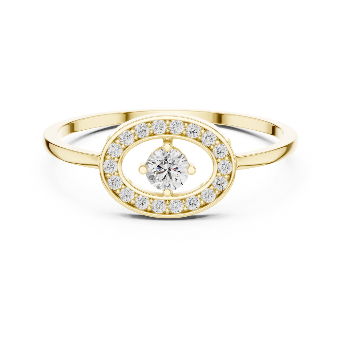 14K Solid Gold Lab Diamond Halo Ring, Yellow Gold