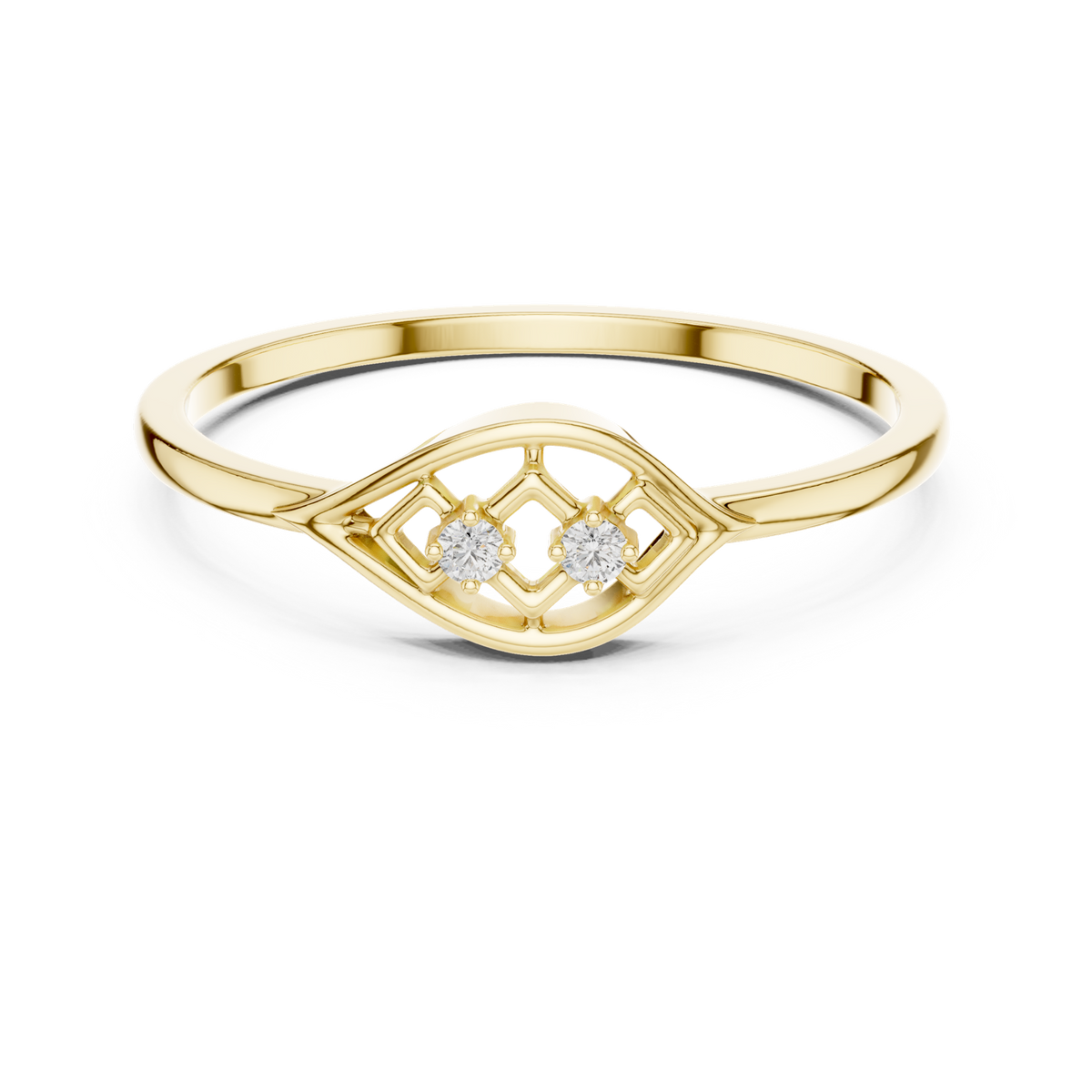 14K Solid Gold Lab Diamond Evil Eye Vintage Ring, Yellow Gold
