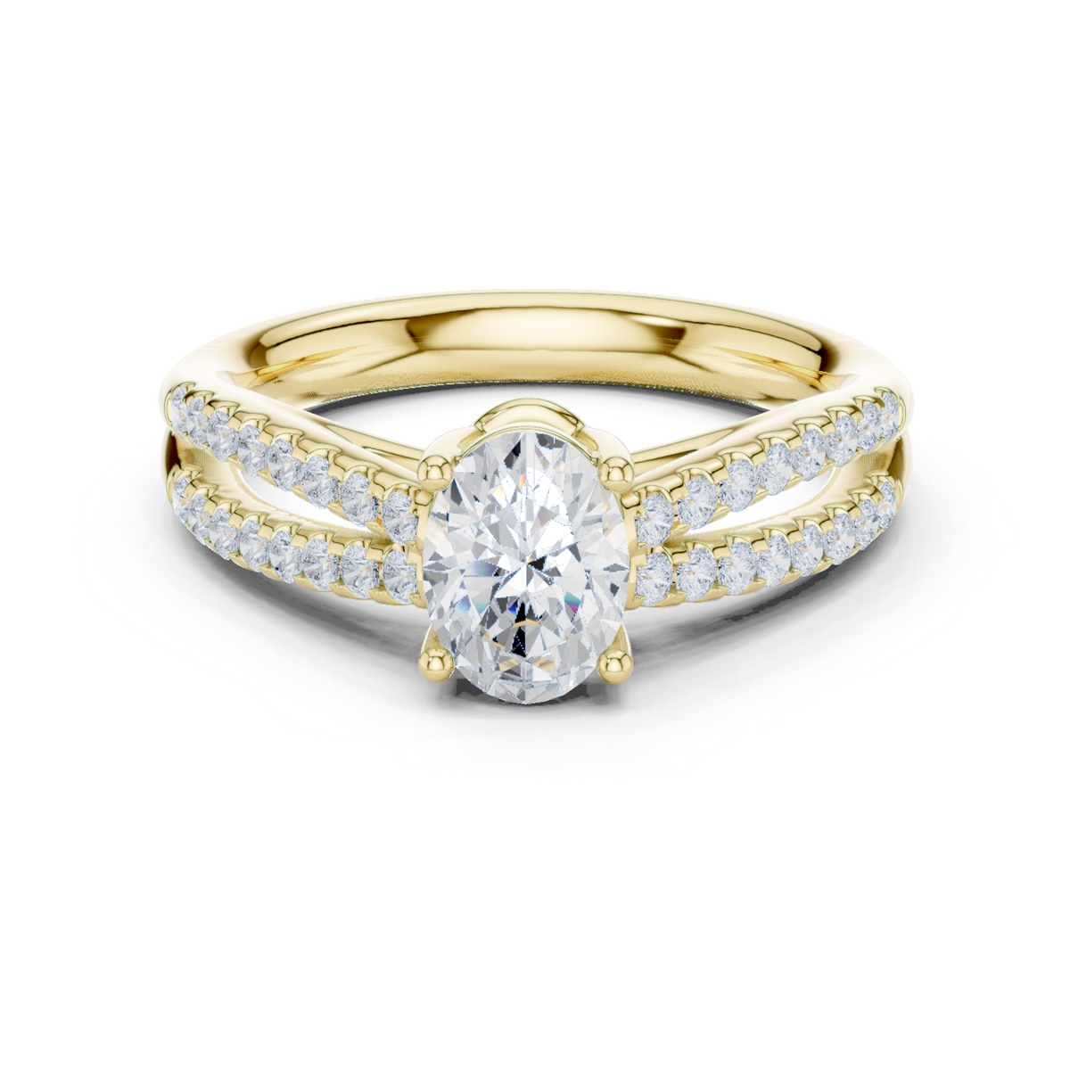 14K Solid Gold Lab Diamond Crossover Ring, Yellow Gold