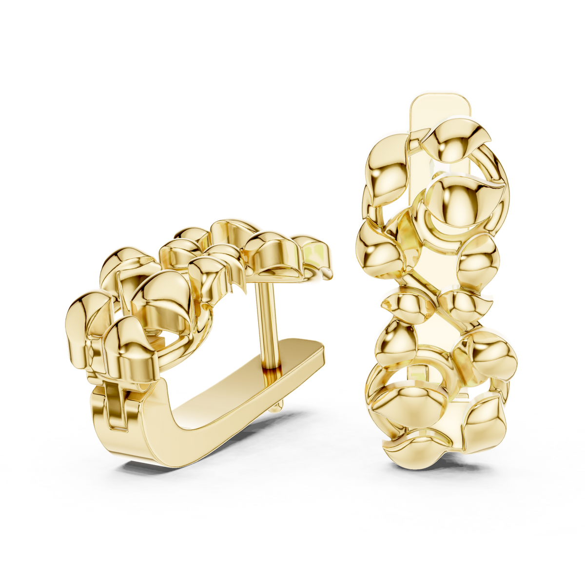 14K Solid Gold Huggie Earrings, Yellow Gold, view 1