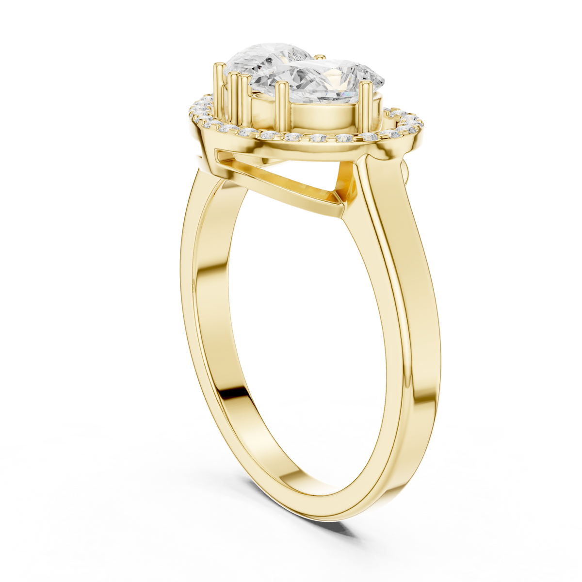 14K Solid Gold Lab Diamond Heart Halo Ring, Yellow Gold, view 1