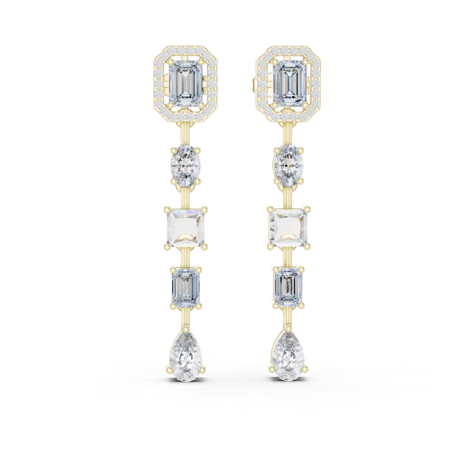 14K Solid Gold Lab Diamond Drop Earrings, Yellow Gold