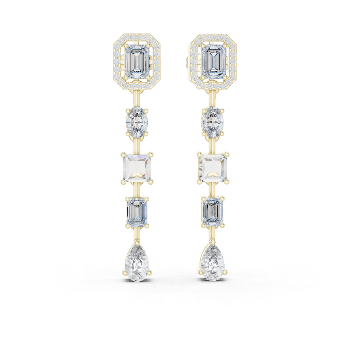 14K Solid Gold Lab Diamond Drop Earrings, Yellow Gold