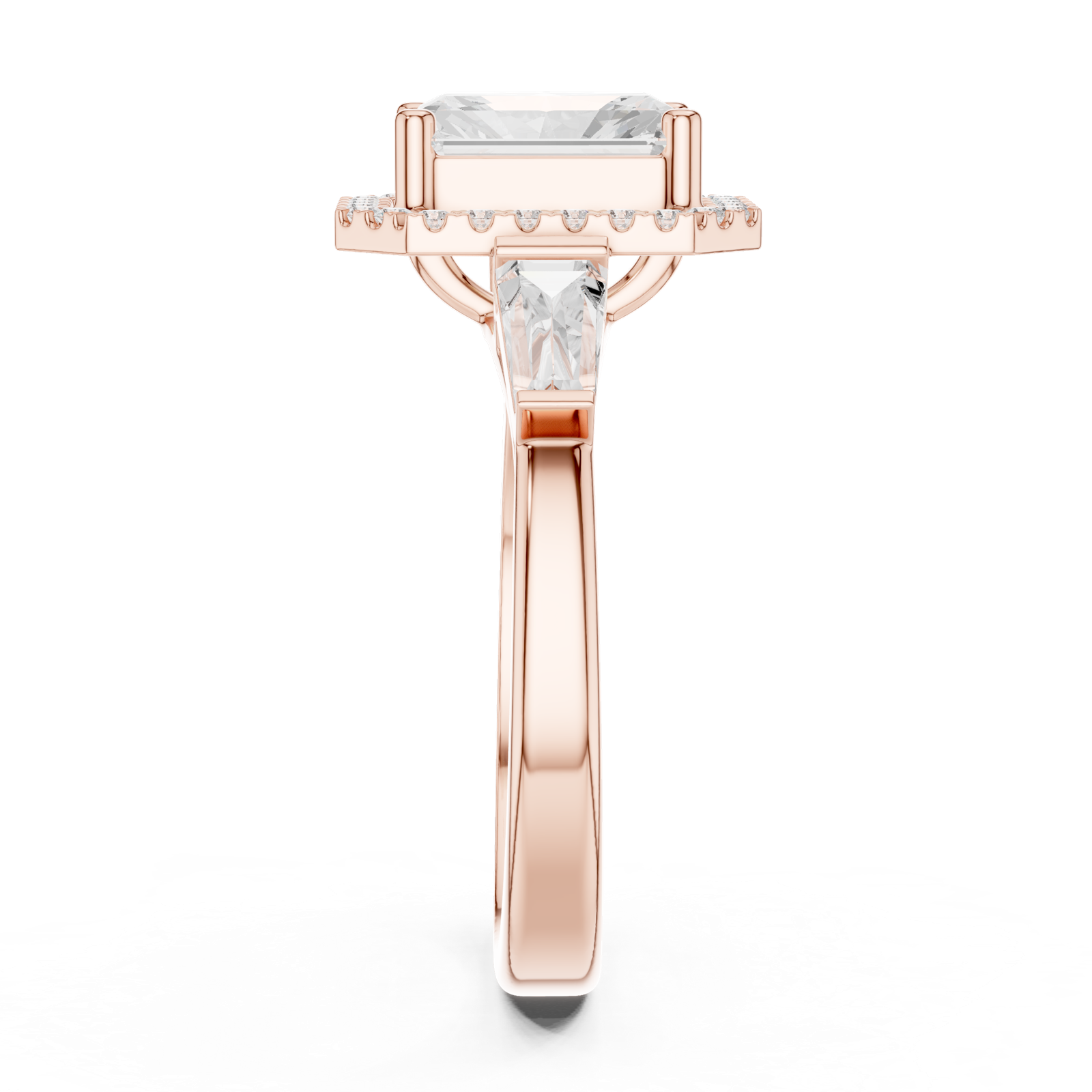 Gold Ring DDLR-342, Radiant center stone, Rose Gold, view 3
