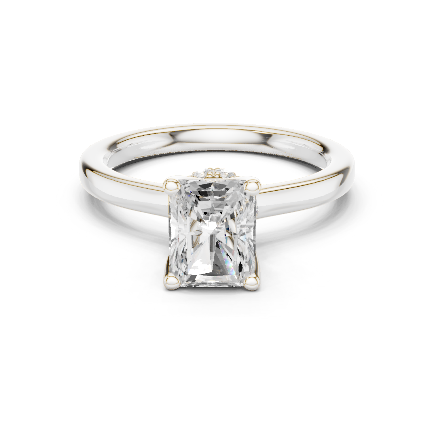 Gold Ring DDLR-176, Radiant center stone, White Gold
