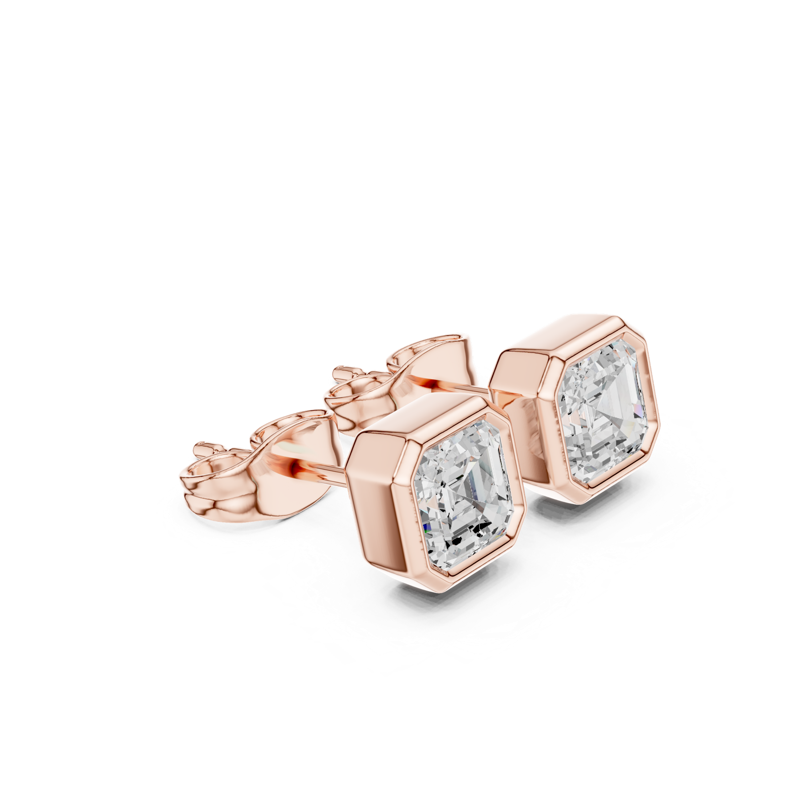 Gold Jewelry, Asscher center stone, Rose Gold, view 1