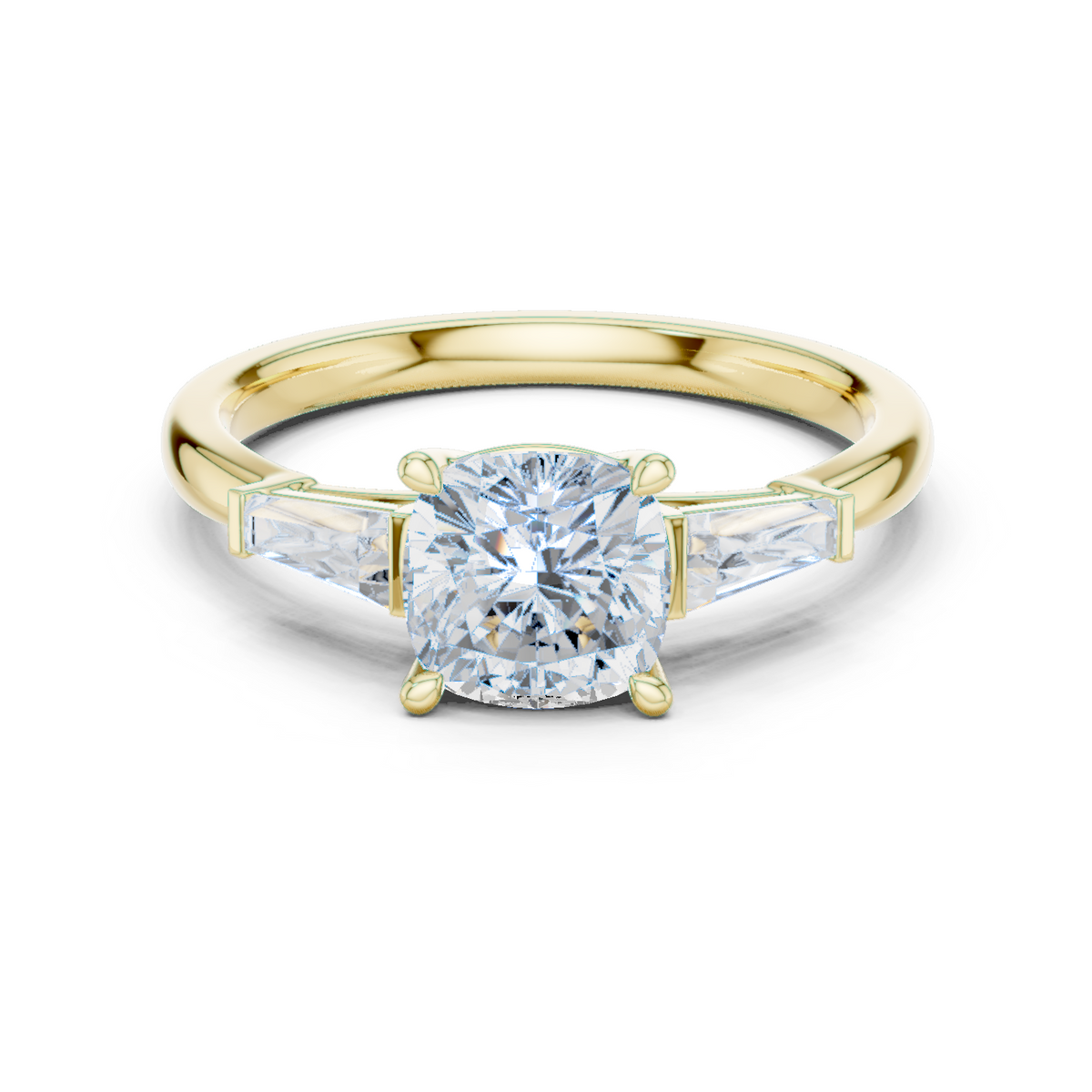 14K Solid Gold Lab Diamond Three-Stone Ring, Yellow Gold