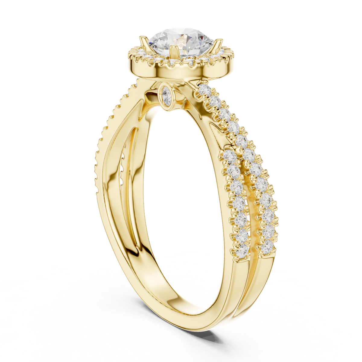 14K Solid Gold Lab Diamond Halo Ring, Yellow Gold, view 1