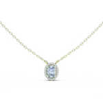 14K Solid Gold Lab Diamond Halo Pendant Necklace, Yellow Gold