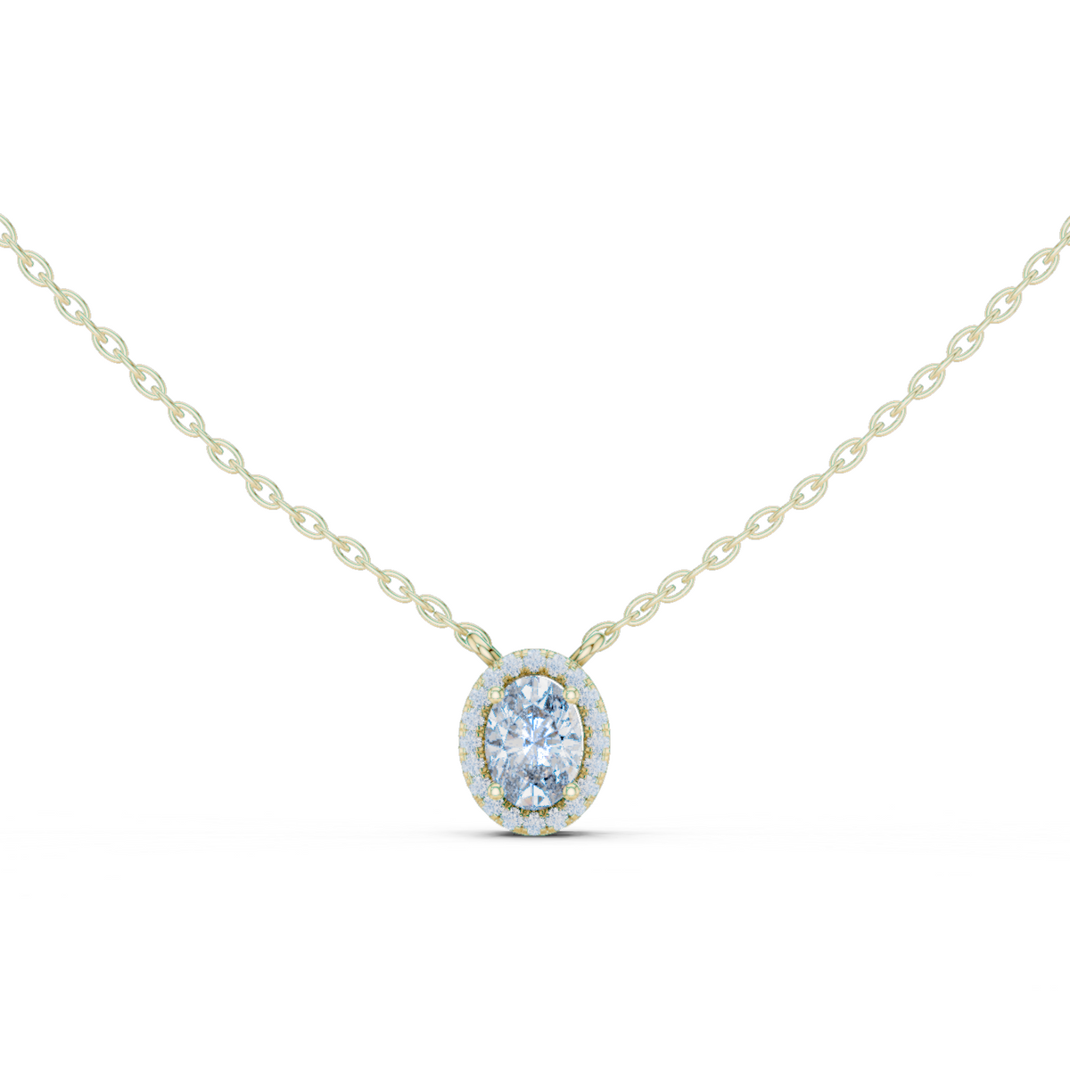 14K Solid Gold Lab Diamond Halo Pendant Necklace, Yellow Gold
