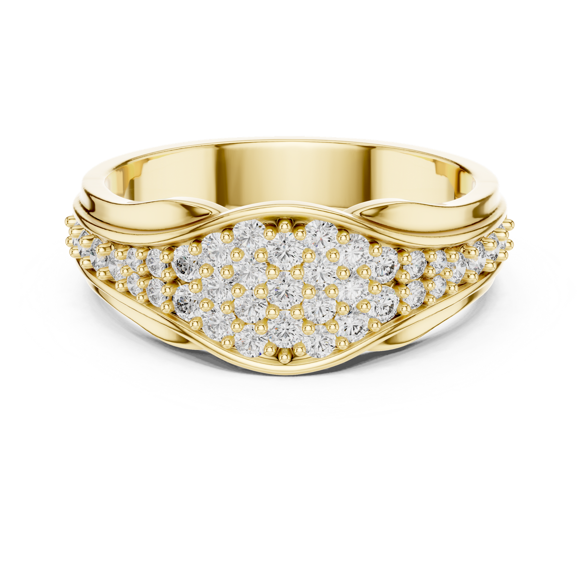 14K Solid Gold Lab Diamond Cluster Ring, Yellow Gold